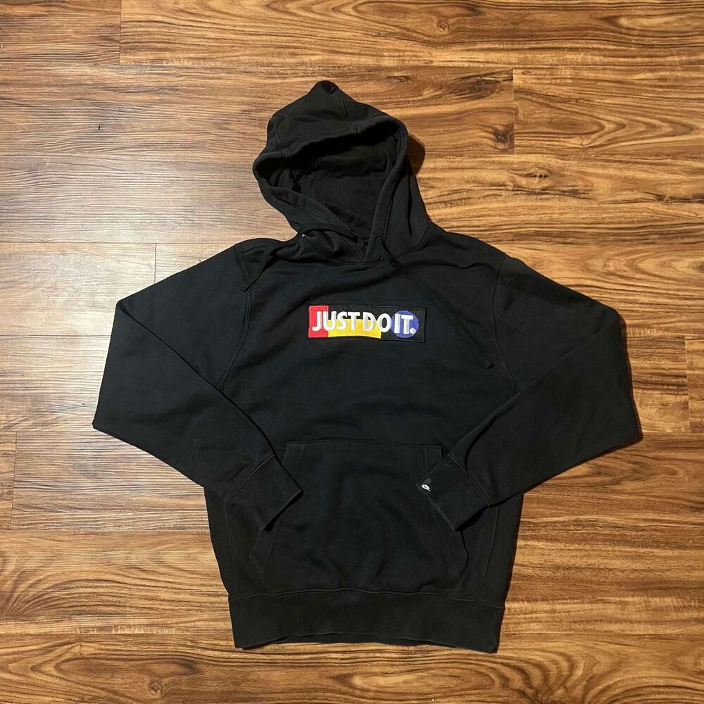 Nike Just Do It Hoodie Mens Fade Black Spell Out Embroidered